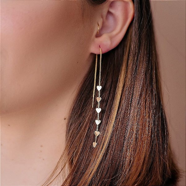 Brinco Cascata de Corações Folheado a Ouro 18k