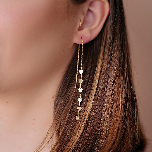 Brinco Cascata de Corações Folheado a Ouro 18k
