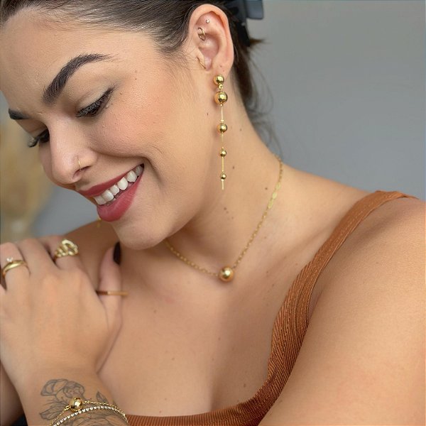 Brinco Cascata Esferas Folheado a Ouro 18k