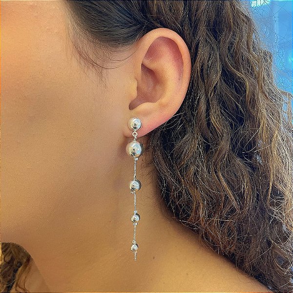 Brinco Cascata Esferas Folheado a Prata 925