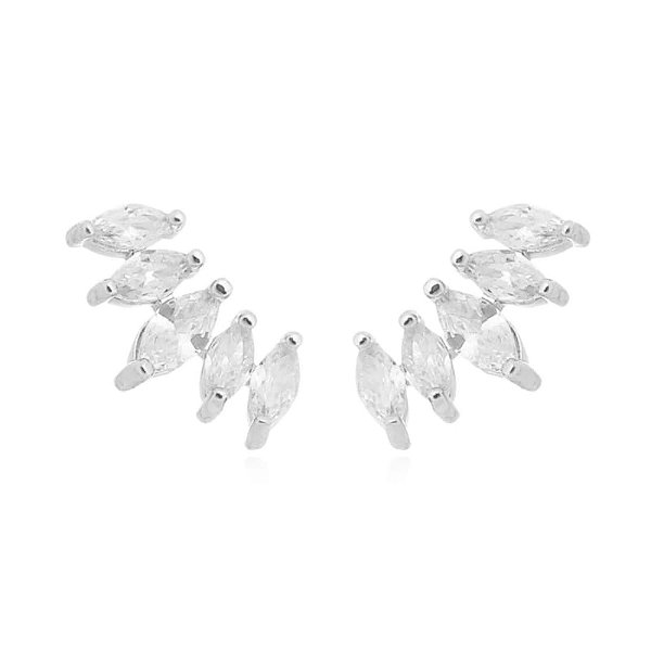 Brinco Earcuff Navetes Cristais Folheado a Prata 925