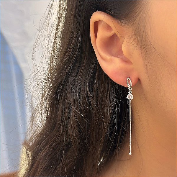 Brinco Navete Pendente Folheado a Prata 925