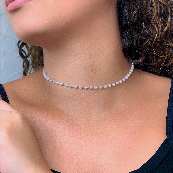 Choker de Pérolas Juntinhas Folheada a Prata 925