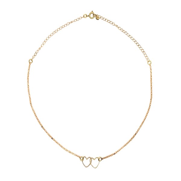 Colar Choker Elo Veneziano Aberto Dois Corações Entrelaçados Folheado a Ouro 18k
