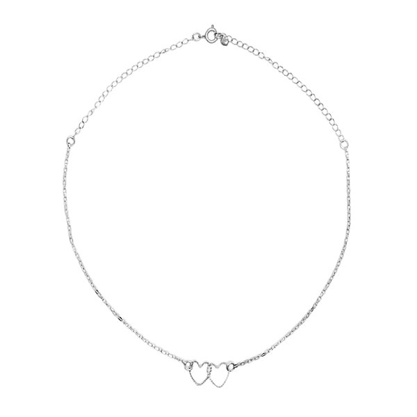 Colar Choker Elo Veneziano Aberto Dois Corações Entrelaçados