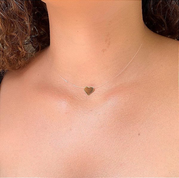 Colar de Nylon Coração Mini Desenhado Folheado a Ouro 18k