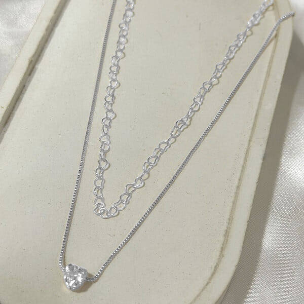 Colar Duplo Coração e Correntinha Coração