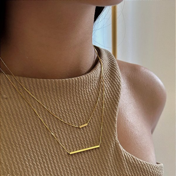 Colar Duplo Palitos Folheado a Ouro 18k