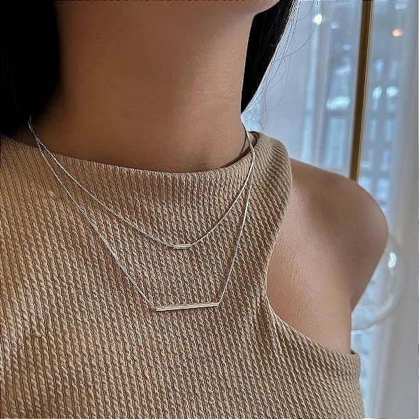 Colar Duplo Palitos Folheado a Prata 925