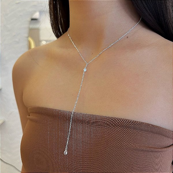 Colar Gravatinha Ponto de Luz Folheado a Prata 925