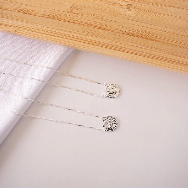 Escapulário Veneziano São Bento Folheado a Prata 925