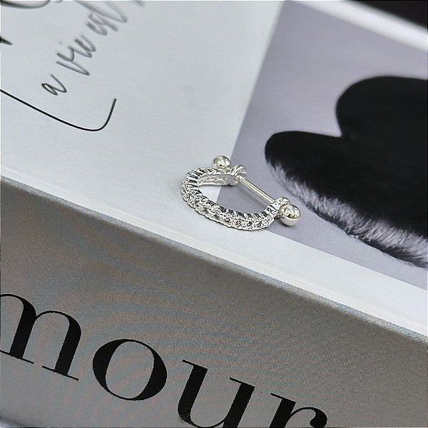 Piercing 2 em 1 Meia Argola 1 Fio Cravejado Ponteiras Banhado a Prata 925