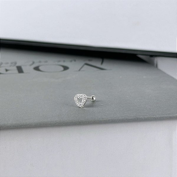 Piercing Coração Pequeno Cravejado Folheado a Prata 925