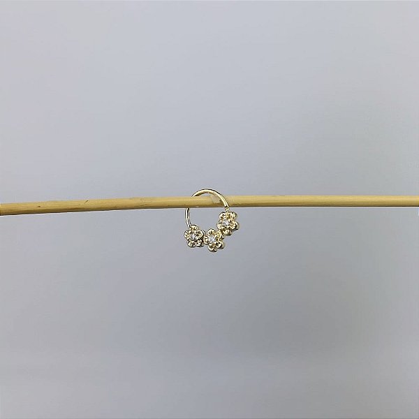 Piercing Torção Florzinha Cristal Folheado a Ouro 18k