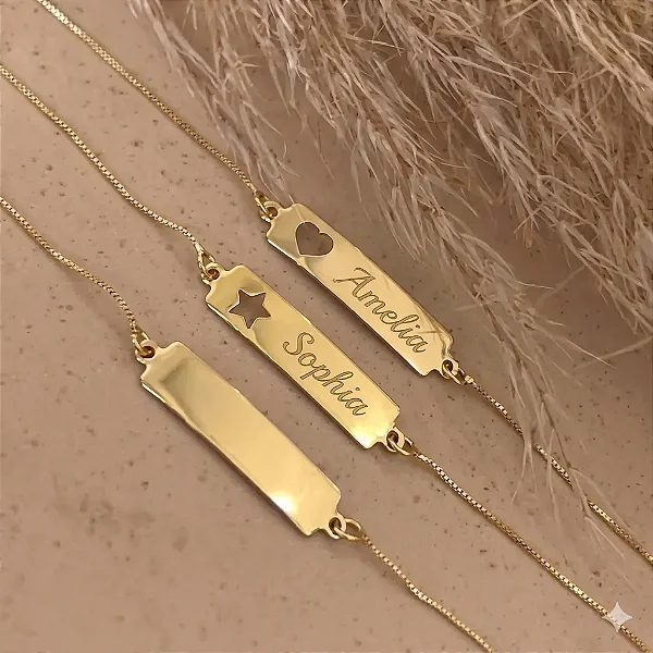 Pulseira Infantil Placa Nome Veneziano