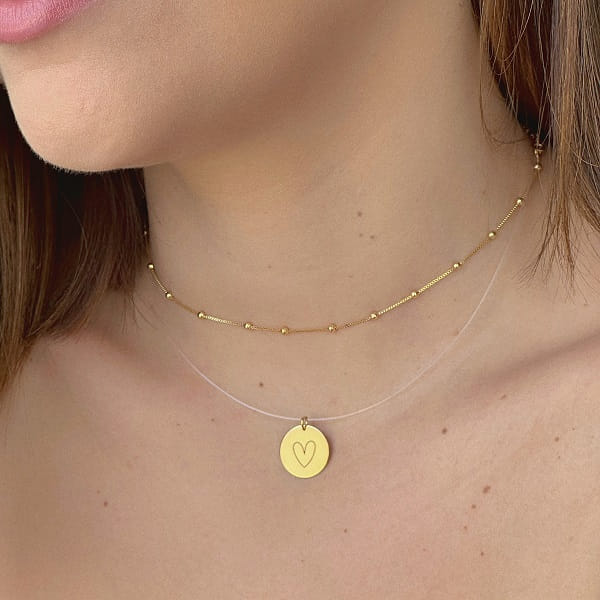 Colar Nylon Coração Folheado a Ouro 18k