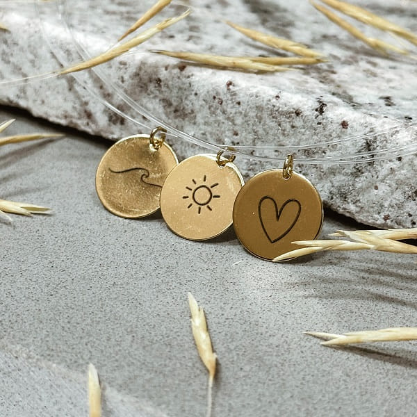 Kit Summer - 3 Colares de Nylon - Coração, Sol e Mar Folheados a Ouro 18k