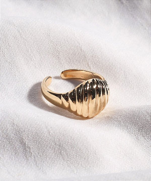 Anel Croissant Fios Retos Reguláveis Folheado a Ouro 18k