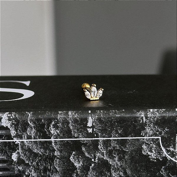 Piercing Meia Coroa 3 Navetes Folheado a Ouro 18k