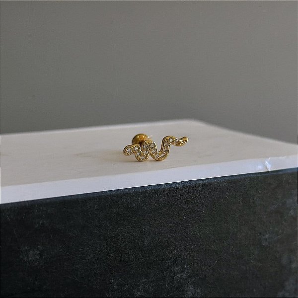 Piercing Cobra Cravejada Alongada Folheado a Ouro 18k