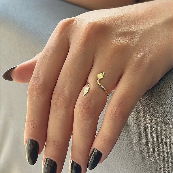 Anel Regulável Folhas Folheado a Ouro 18k