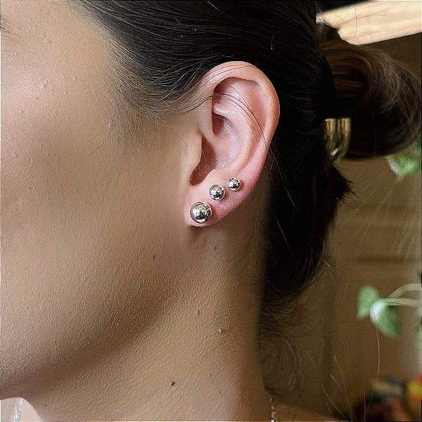 Trio Bolinha Folheado a Prata 925