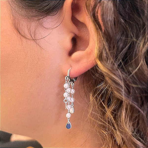 Brinco de Argola 3 Fios Perolas Folheado a Prata 925