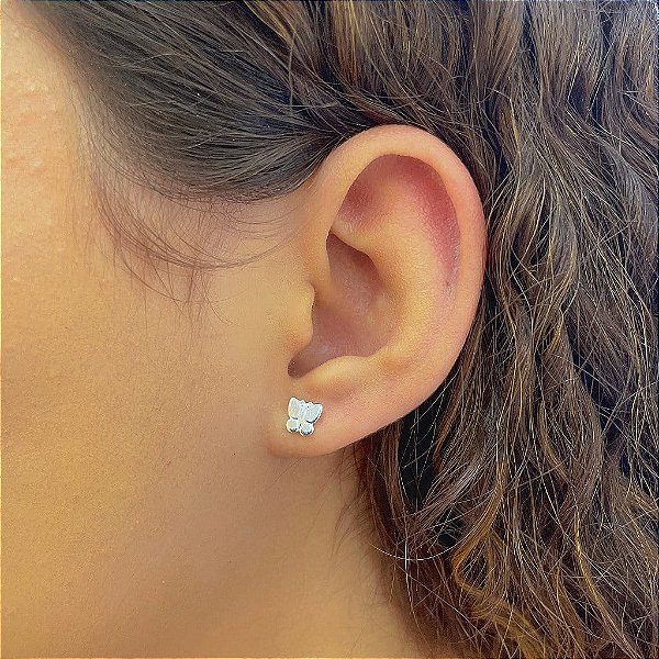 Brinco Borboleta Desenhada Folheado a Prata 925