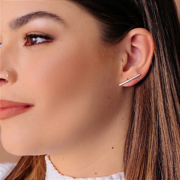 Brinco Earcuff Palito Fio Tubo Folheado a Prata 925