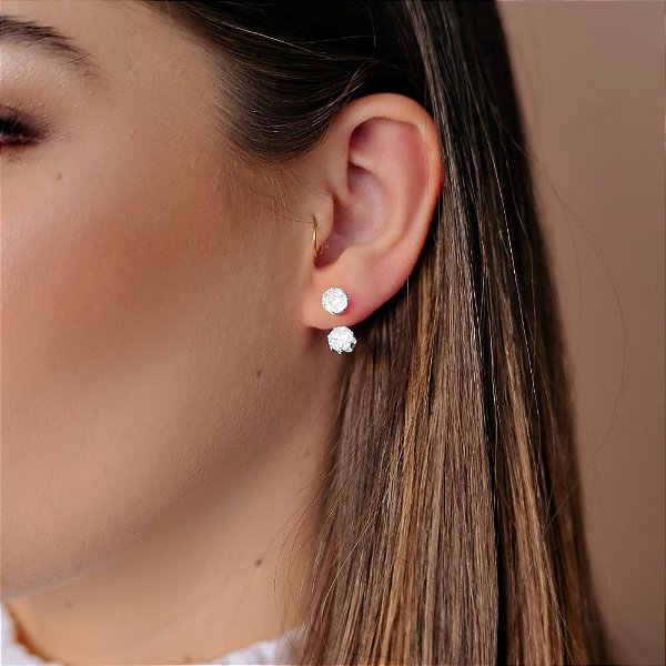 Brinco EarJacket 2 Zircônias 0,7mm Folheado a Prata 925