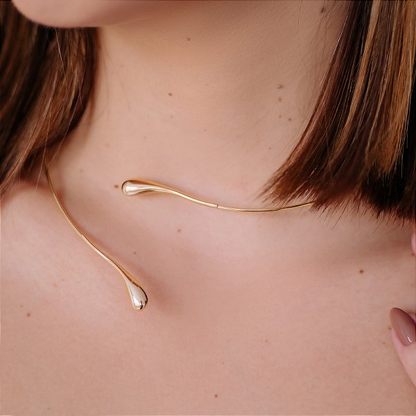 Choker Aro Gota Orgânica Lisa Folheado a Ouro 18k