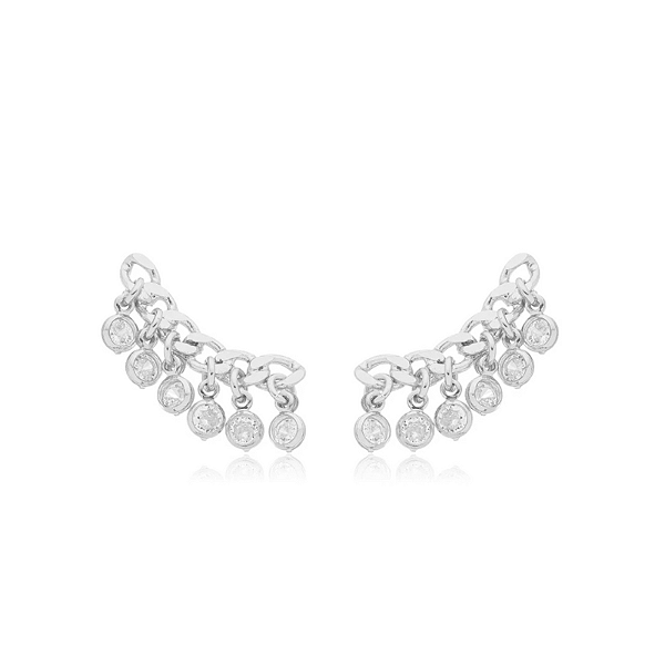 Earcuff Corrente Zirconias Pendurada Folheado a Prata 925