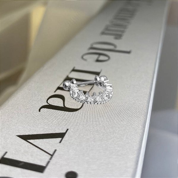 Piercing 2 em 1 Meia Argola Zircônias Ponteiras Folheado a Prata 925