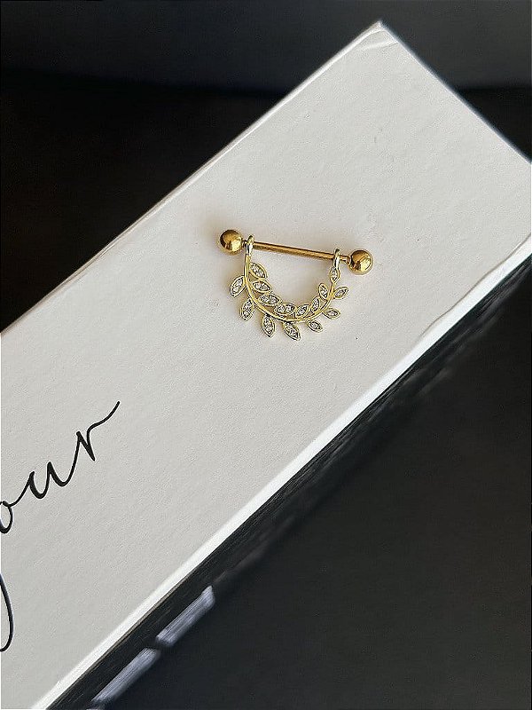 Piercing de Mamilo Folhagens Folheado a Ouro 18k