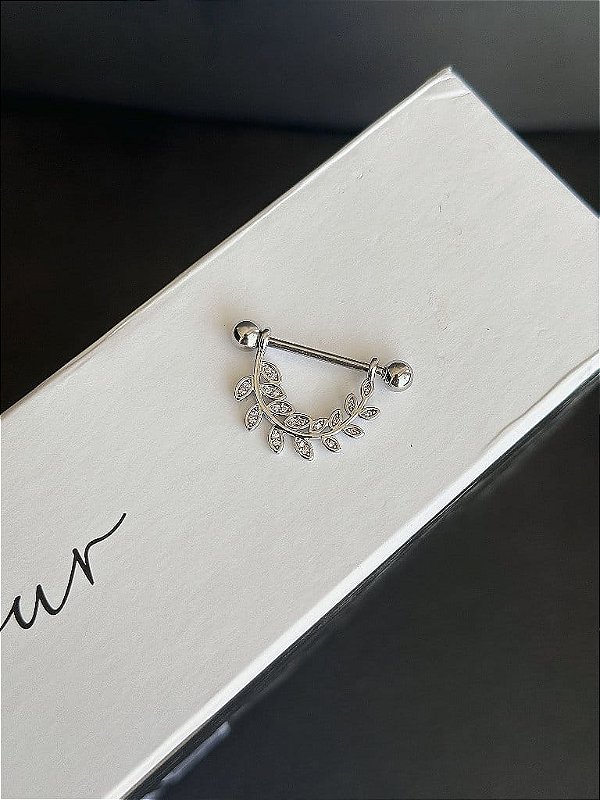 Piercing de Mamilo Folhagens Folheado a Prata 925