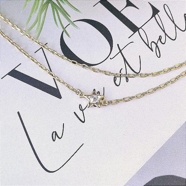 Pulseira Dupla Cartier Pingente Estrela Zircônia Folheado a ouro 18K