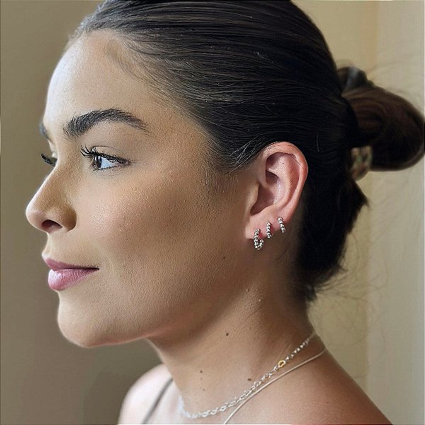 Trio de Argolas Aro Esferas Folheado a Prata 925