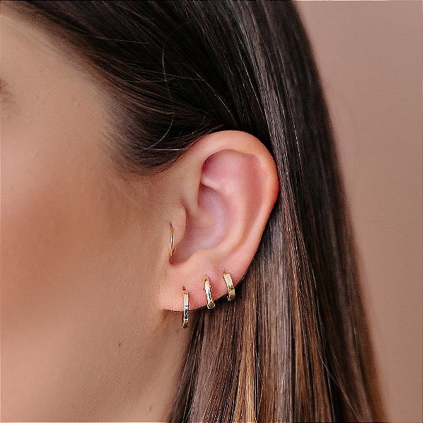 Trio de Argolas Fio Liso Reto Folheado a Ouro 18k