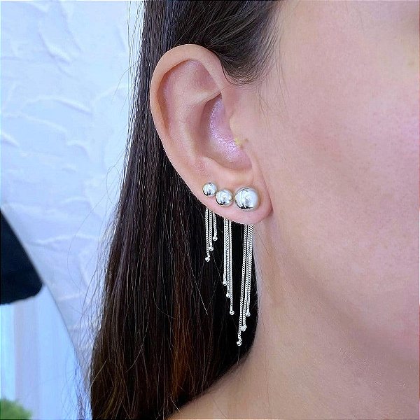 Triozinho de Bolinhas + Apliques 3 fios com bolas Folheado a prata 925