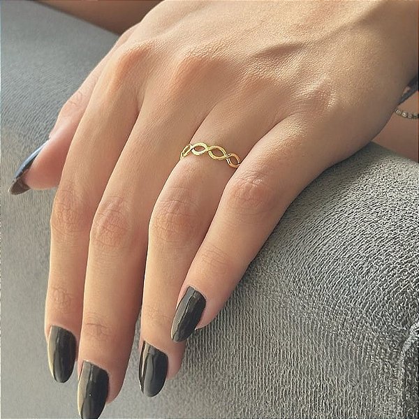 Anel Fios Entrelaçados Lisos Folheado a Ouro 18k