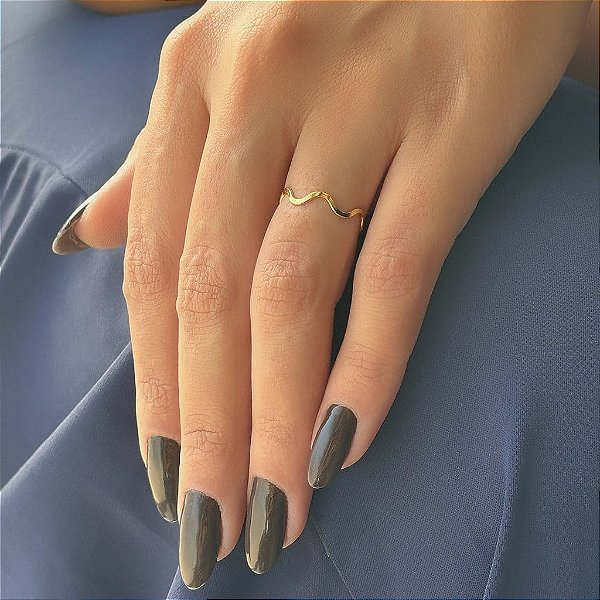 Anel Aro Ondulado Folheado a Ouro 18k