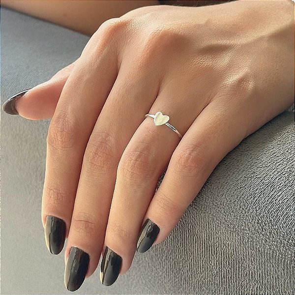 Anel Aro Fino Coração Liso Folheado a Prata 925