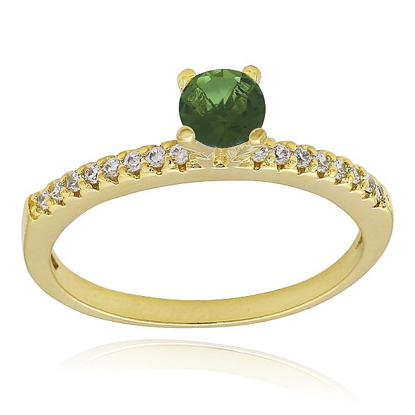 Anel Aparador Cristal e Zirconia Verde Folheado a Ouro 18k