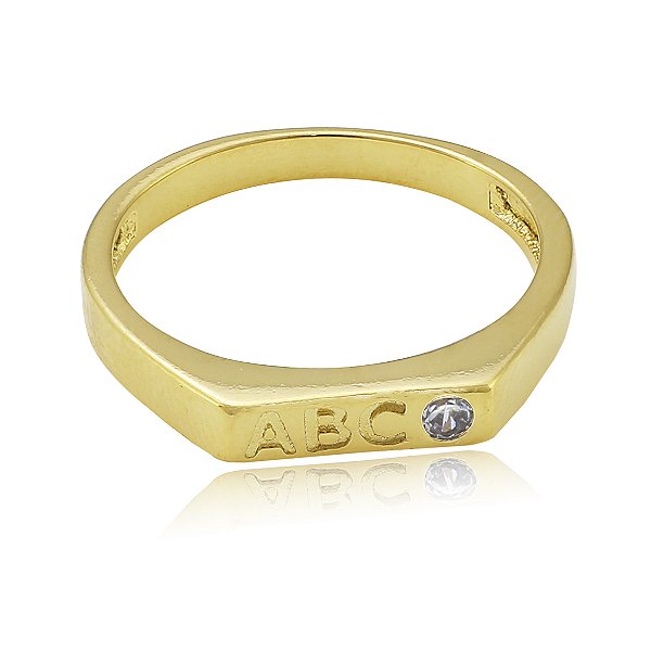 Anel ABC Quadrado Zircônia Folheado a Ouro 18k