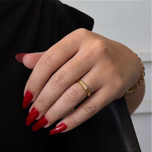 Anel ABC Quadrado Zircônia Folheado a Ouro 18k