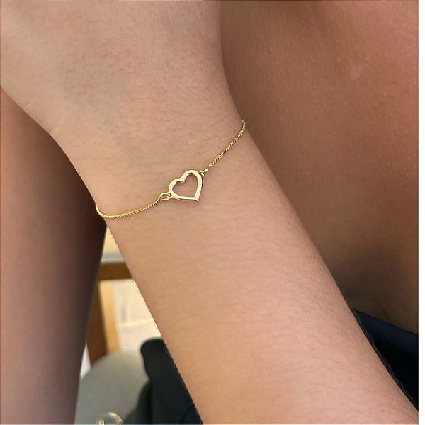 Pulseira Veneziana Coração Vazado Liso Folheado a Ouro 18K