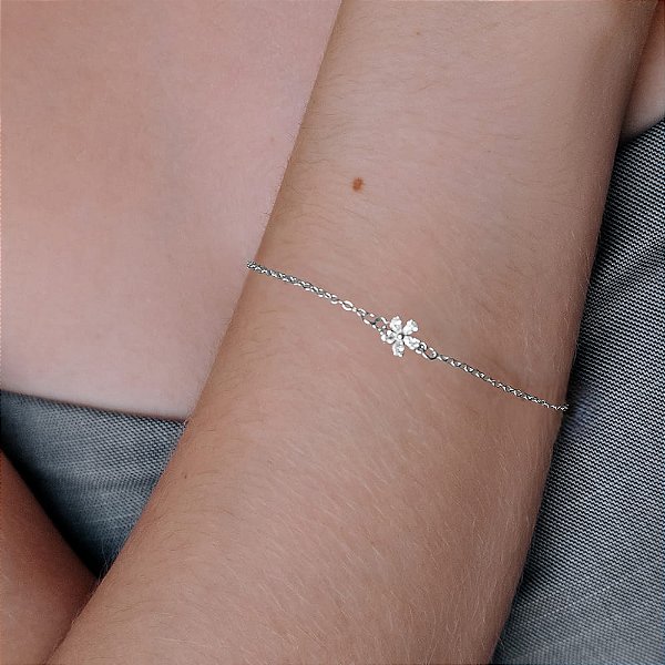 Pulseira Correntinha Pingente Flor Zircônias Folheado a Prata 925