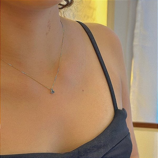 Colar Nossa Senhora Aparecida Cravejada Manto Azul Folheada a Ouro 18k