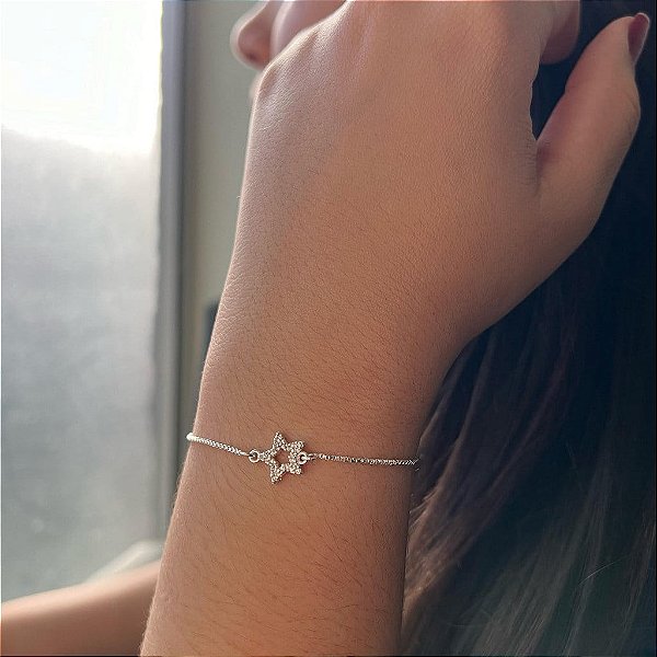 Pulseira Veneziana Estrela Cravejada Folheada a Prata 925