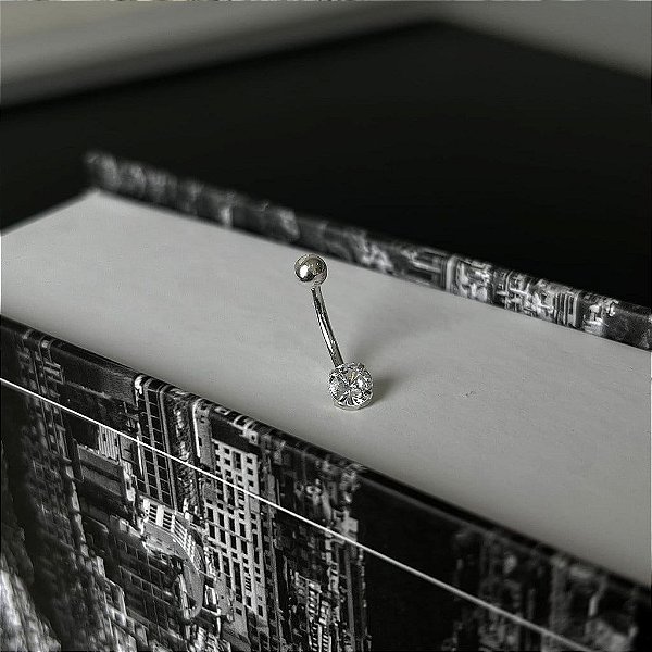 Piercing Umbigo Zircônia e Bolinha Folheado a Prata 925